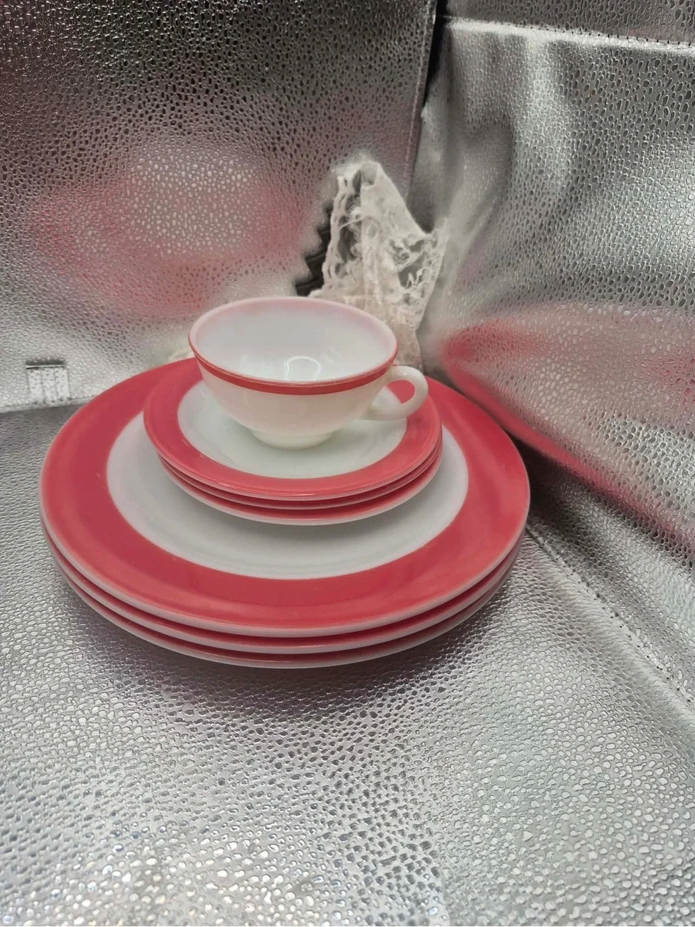 Vintage Pyrex Pink Flamingo 7pc Hostess Set, Milk Glass & Coral Replacements